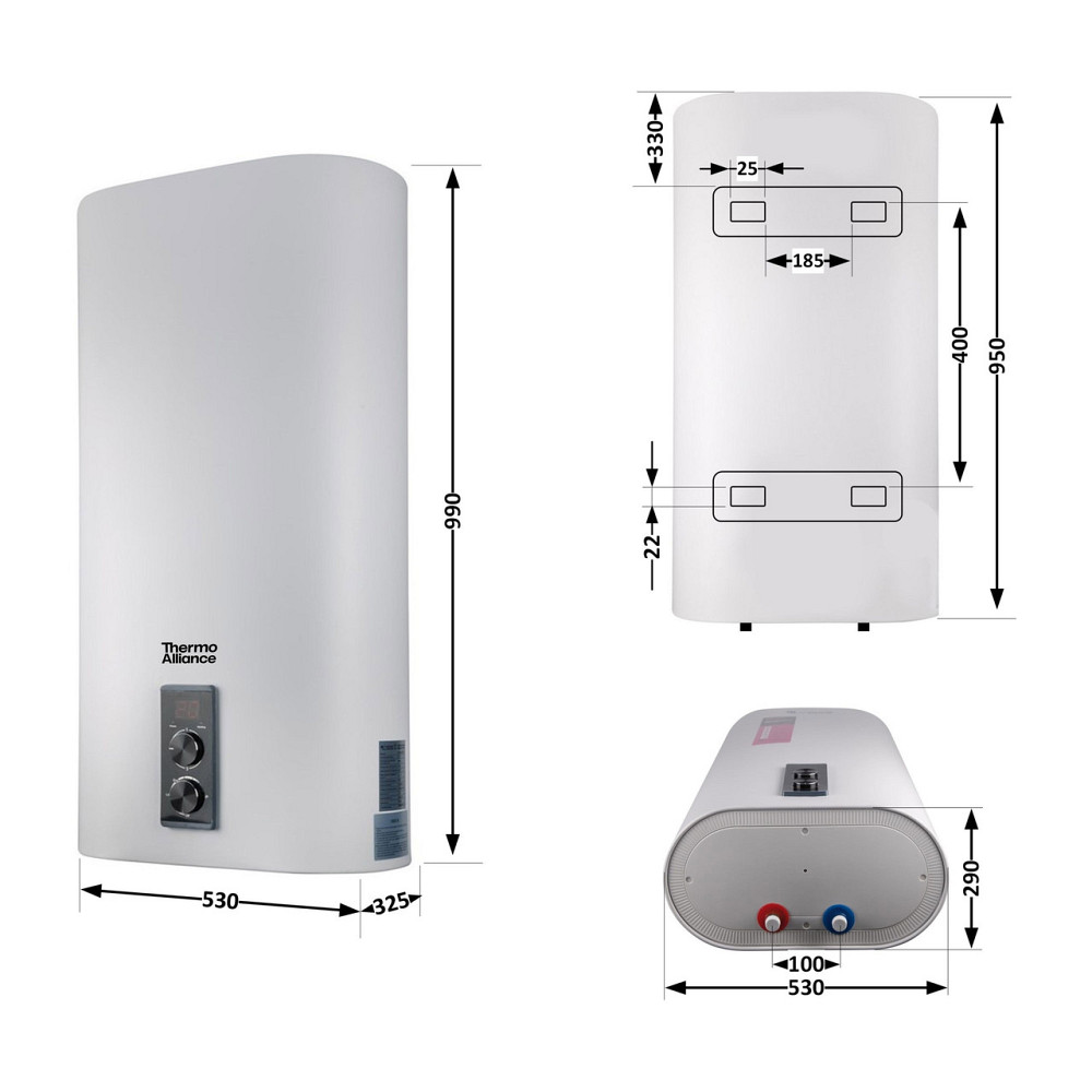 Водонагреватель электрический Thermo Alliance 80 л плоский вертикальный, сухой ТЭН 2 кВт (0,8+1,2) DT80V20G(PD)-D/2 Киев - изображение 2