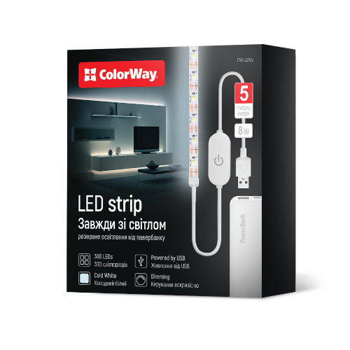 Світлодіодна стрічка USB 5м холодне біле світло CW-LD05 ColorWay Житомир - изображение 1