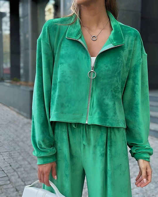 Жіночий прогулянковий плюшевий костюм: кофта та штани Зелений, 42/46 Одеса - фото 3
