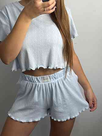 Женский трикотажный комплект для дома Голубой XL-2XL Харьков