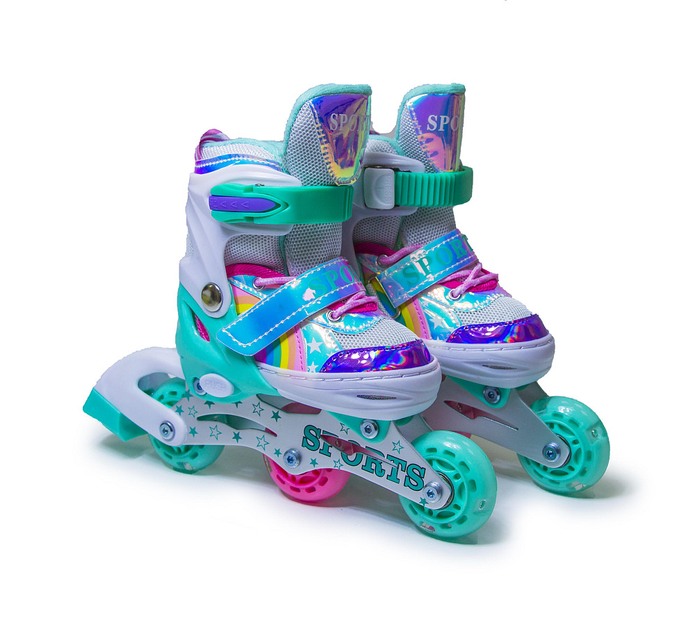 Дитячі розсувні ролики Rainbow Scale Sports бірюзові, розмір 26-29. Усі колеса світяться Одеса - фото 6