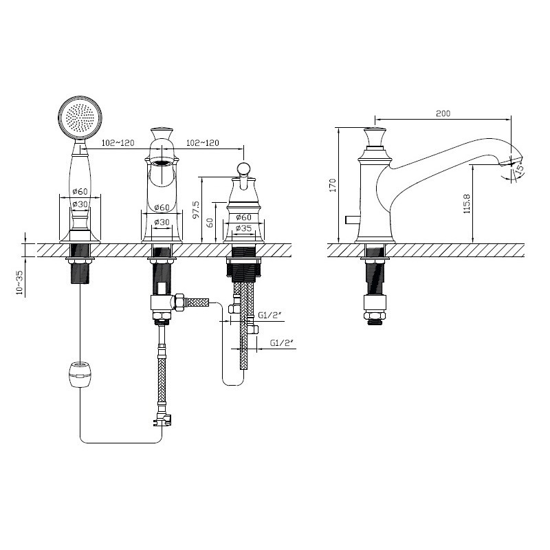 Змішувач врізний на борт ванни Imprese Podzima Zrala ZMK02170805, черный Київ - фото 6