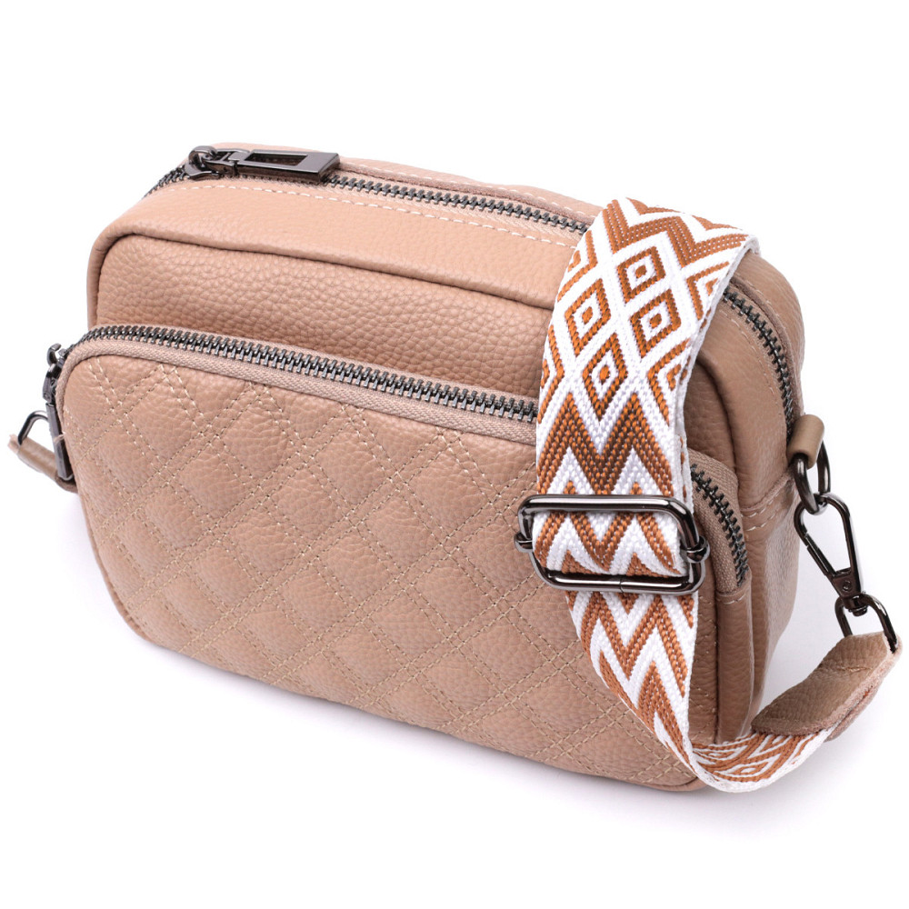 Модная женская сумка прошитая ромбами на лицевой стороне из натуральной кожи Vintage 22637 Бежевая Киев - изображение 1