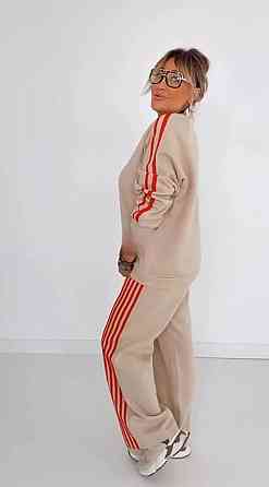 Женский теплый костюм двойка батал с лампасами пума плюш Бежевый, 60/62 Одесса