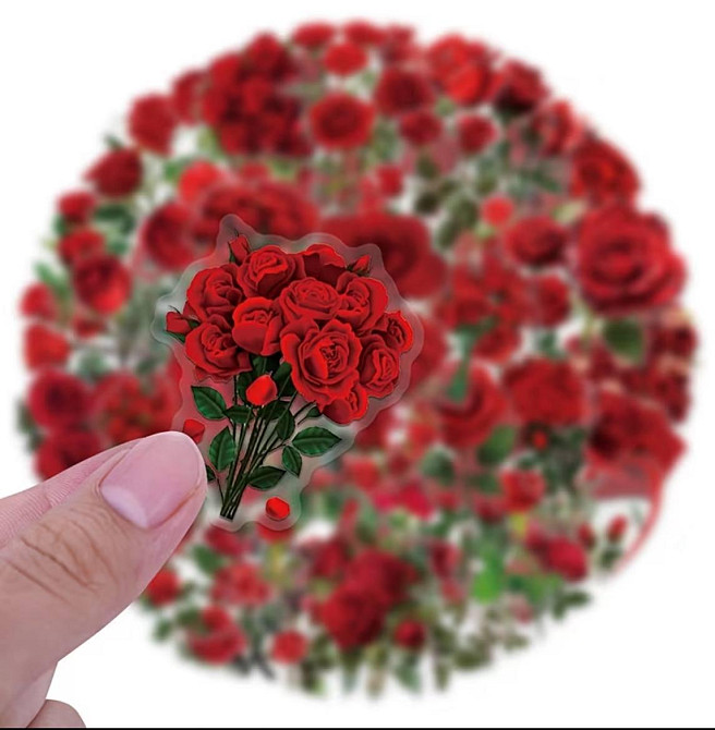 Набор прозрачных наклеек с розами 50 шт – цветочный декор Киев - изображение 1