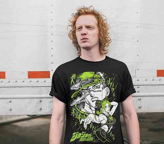 Футболка з аніме принтом Джоджо С Бізарре Адвентуре оверсайз (S/M/L) Чорний AnimeJ1119 Дніпро