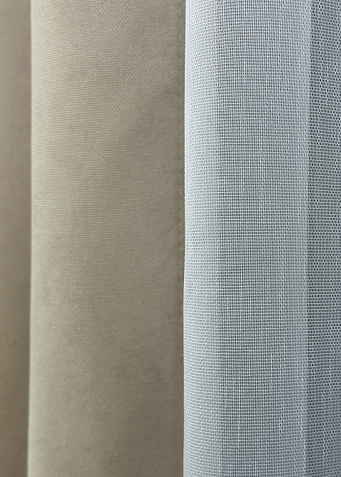 Комплект штор VR-Textil Микровелюр Petek 100х270 2шт и Тюль 300х270 1488ш-1153т Бежевый с белым 71-057/1 Киев - изображение 7