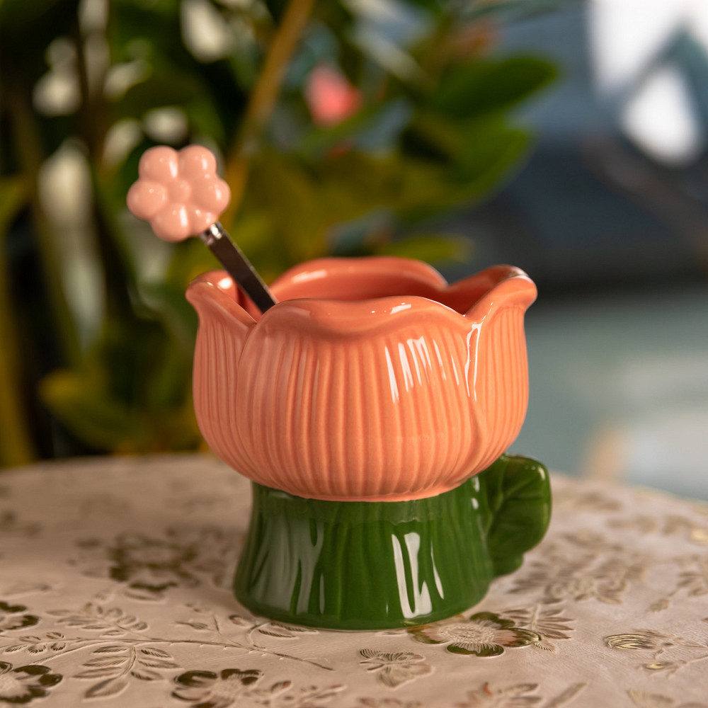 Yiwu Креманка порцелянова з ложкою у формі квітки 300 (мл) креманка для десертів, морозива та ж Коломия - фото 1