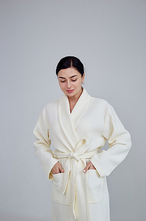 Жіночий вафельний халат Ideal Textile довгий ванільний XXXL Чернівці - фото 3