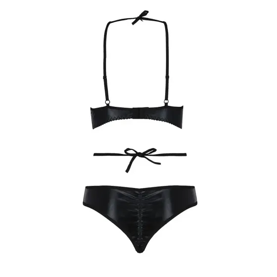 Комплект білизни Passion Exclusive NAVEL SET S/M, black, трусики та ліф з елементами під латекс Львов