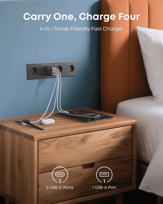 Мережевий зарядний пристрій Anker Charger 70 W, 3xUSB-C, 1xUSB-A, Black (A121CG11) ( 23092 ) Харків - фото 9