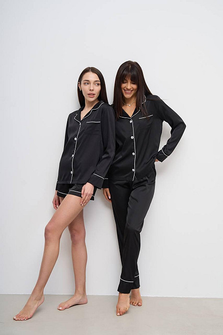 Комплект шовковий трійка сорочка з шортами і штанами Чорний M Харків - фото 2