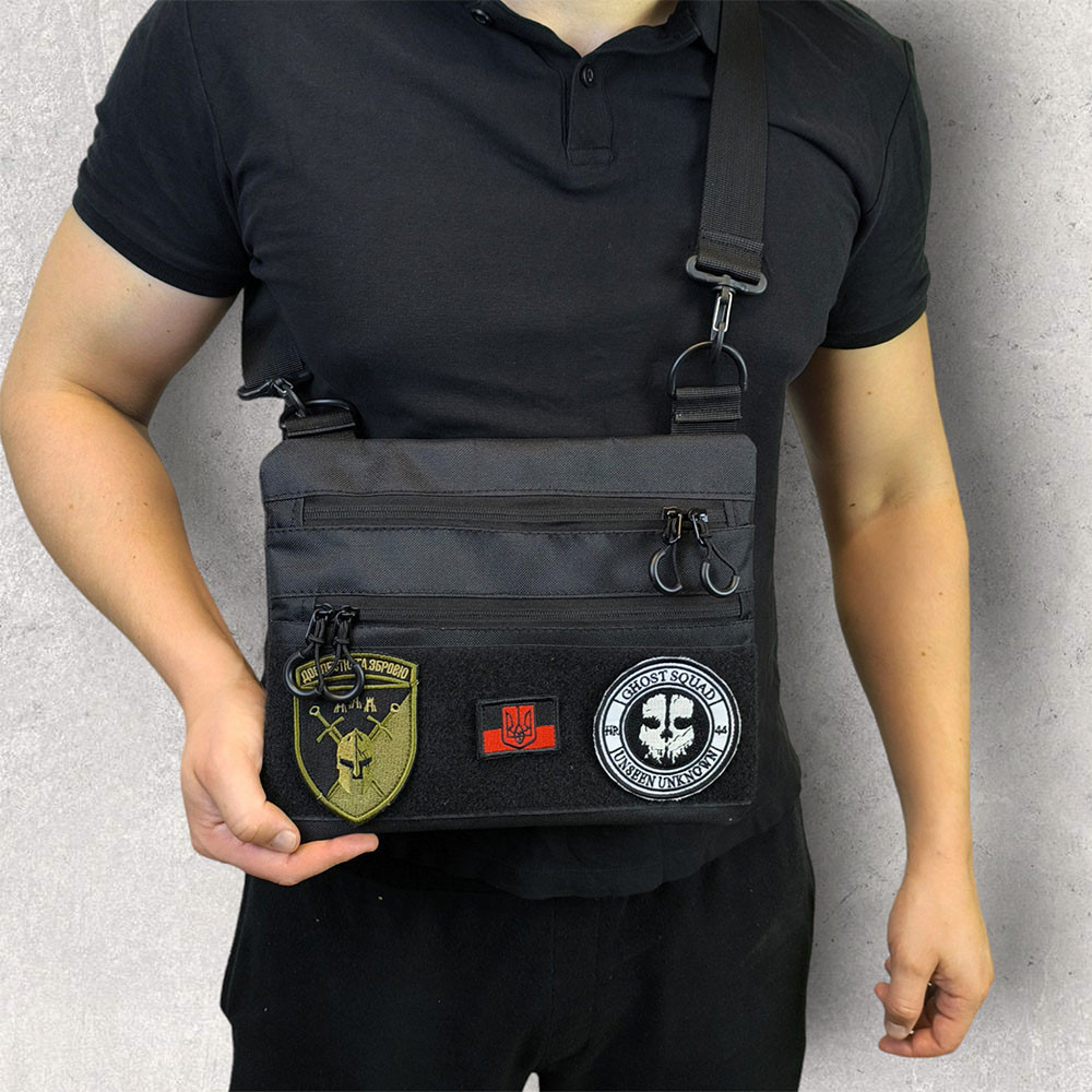 Тактична сумка-месенджер чорна з кордури 600D з кобурою і MOLLE, для прихованого носіння, 30х24 см Київ - фото 3