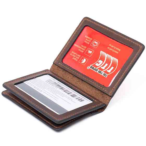 Візитниця з обкладинкою для ID-паспорта з натуральної шкіри GRANDE PELLE 11292 Коричнева Київ