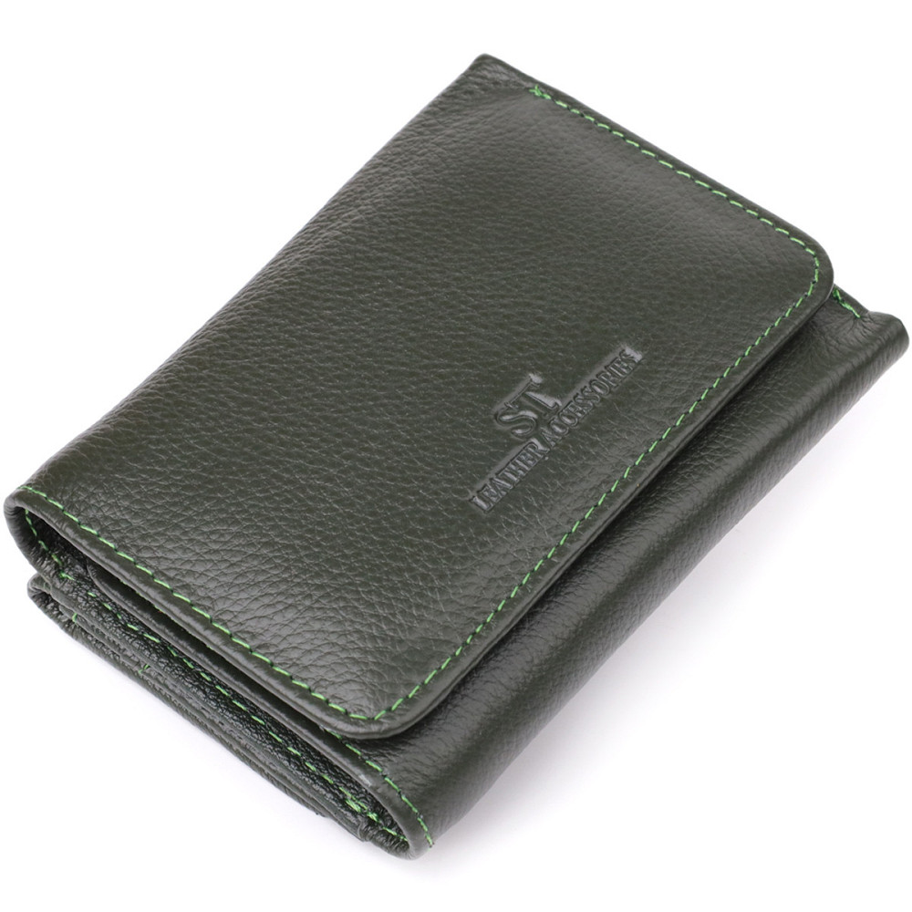 Маленький гаманець зручного формату із натуральної шкіри ST Leather 23076 Зелений Київ - фото 10