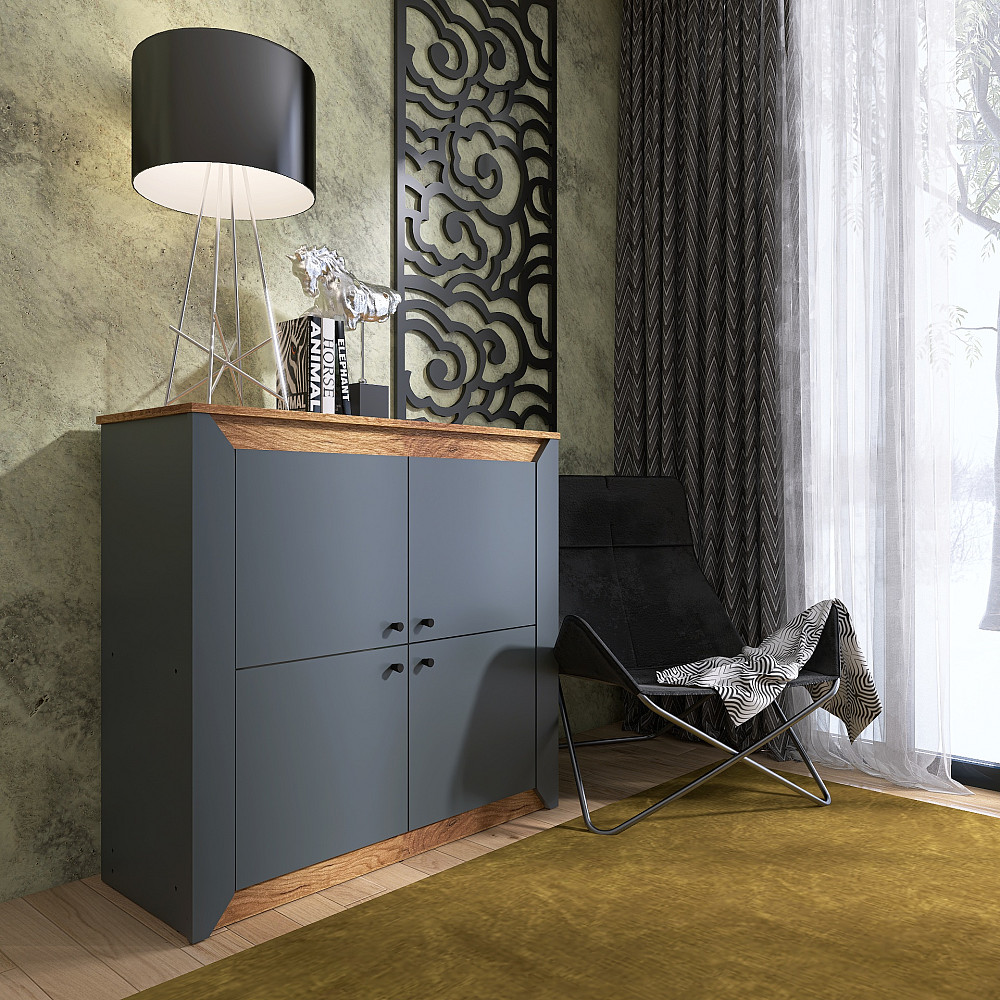 Тумба 4-х дверная закритая Эверест Нордик-980 98х38х92 см Графит + Дуб крафт золотой (DTM-5528) Львов - изображение 3