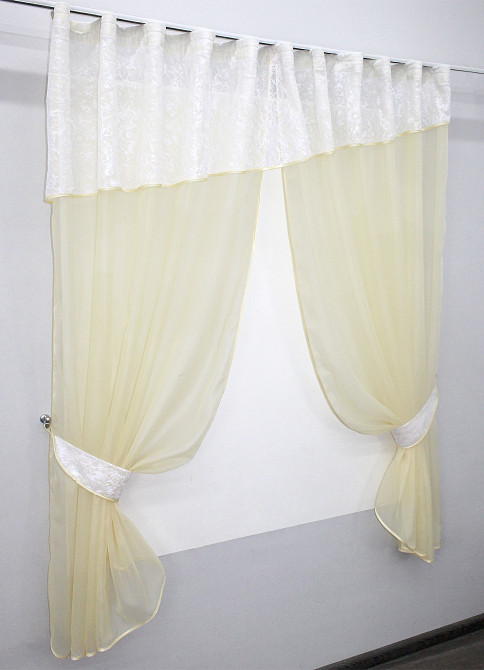 Кухонные шторы (270х170см) с ламбрекеном, на карниз 1-1,5м цвет бежевый с белым 00к 59-806 Киев - изображение 2