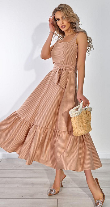 Бежевое платье в полоску (42) Киев - изображение 1