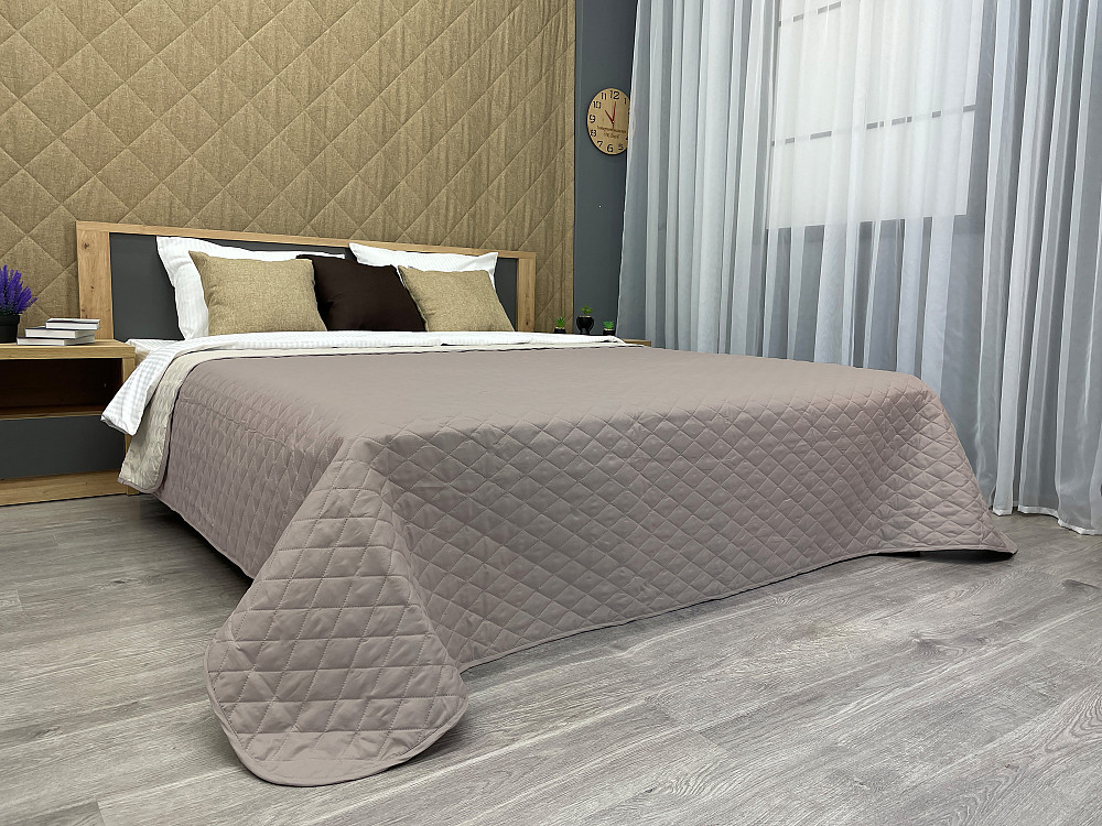 Покрывало двустороннее Decorator Microfiber ромб 210x215 см серо-коричневый с бежевым (85-022) Киев - изображение 2