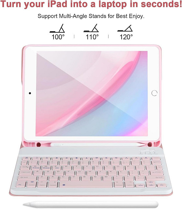 Чохол-клавіатура для iPad 9.7 (iPad 6/5, Air 1/2) з Bluetooth знімна клавіатура тримач для Apple Pencil рожевий Київ - фото 4