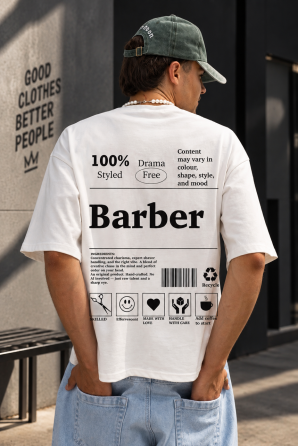 Футболка оверсайз Barber 100% Drama Free з принтом для барбера XS, Чорний Чернівці