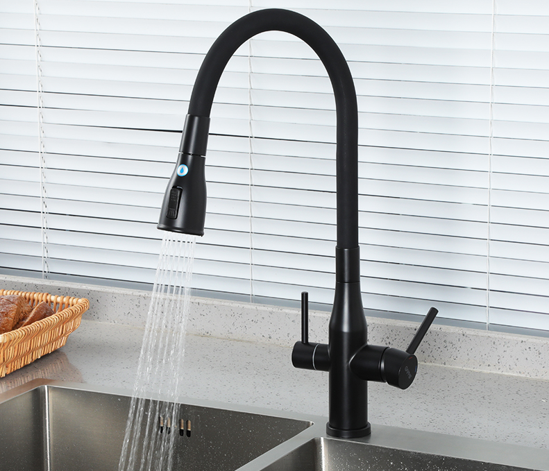 Змішувач для кухні Koer KI-72024-05 із виходом для питної води чорний із нерж. сталі з 2-х функц. аератором Чернівці - фото 3