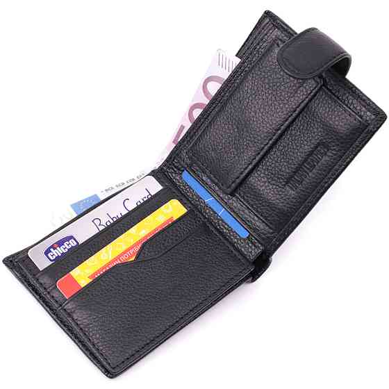 Кошелек для мужчин удобного размера из натуральной кожи ST Leather 22461 Черный Киев