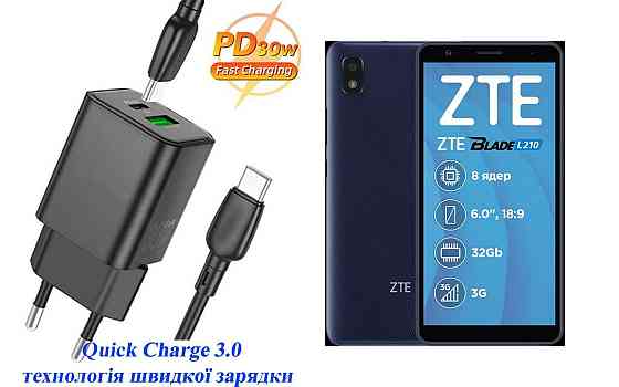 Зарядное устройство Dual Port 30W для смартфона ZTE BLADE L210 Киев