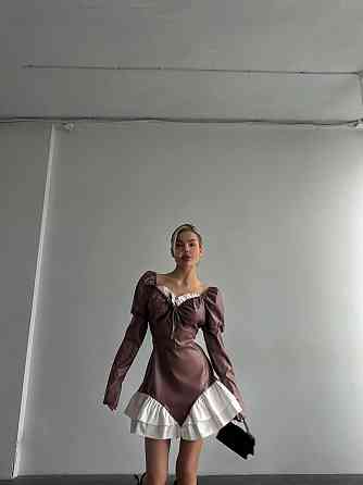 Жіноче стильне плаття з екошкіри+плотний котон Карамельний, 42/44 Одеса