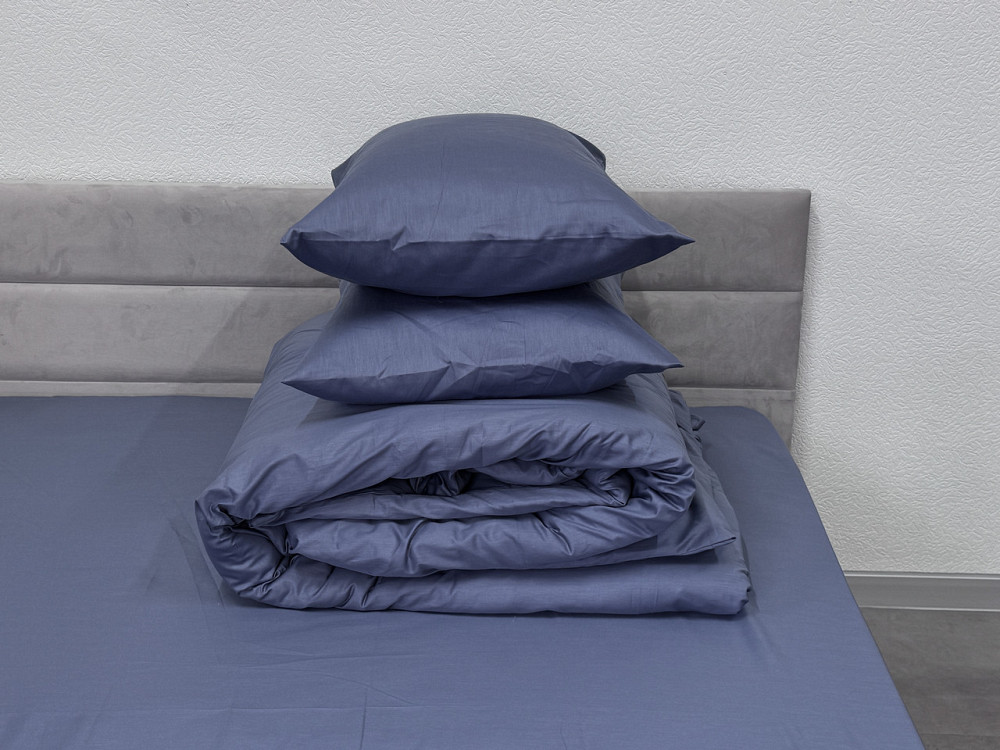 Ecotton Комплект постільної білизни Ecotton двоспальний 180х215 см сатин однотонний синій Singl Коломия - фото 6