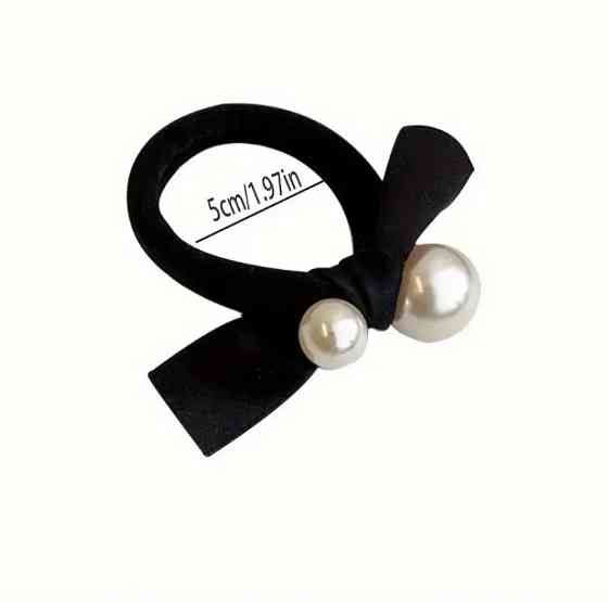 Набор резинок для волос с жемчужинами и бантом – 5 шт, чёрные аксессуары Киев
