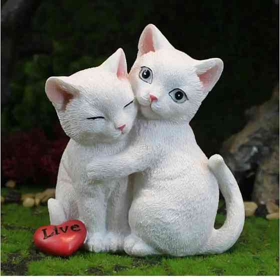 Садовые фигуры Котики для террасы, сада, дачного участка, декора, интерьерная фигурка.  Высота 13.1 см. Пара котиків Одесса