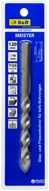 Свердло для плитки S&R Meister для глибокого свердління 10 x 120 мм (218120010) Коломыя - изображение 1