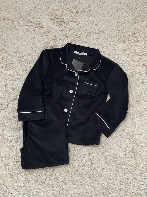 Дитяча велюрова тепла піжама одна кишеня Чорний 110-116 Харків - фото 5