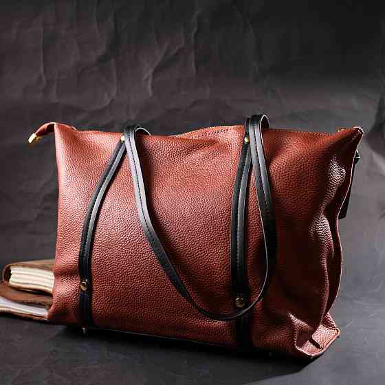 Містка двокольорова сумка жіноча з натуральної шкіри Коричнева (Vintage) Київ