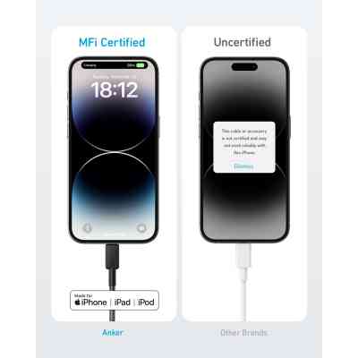 Дата кабель USB-C to Lightning 1.8m nylon 322 black Anker (A81B6G11) Винница