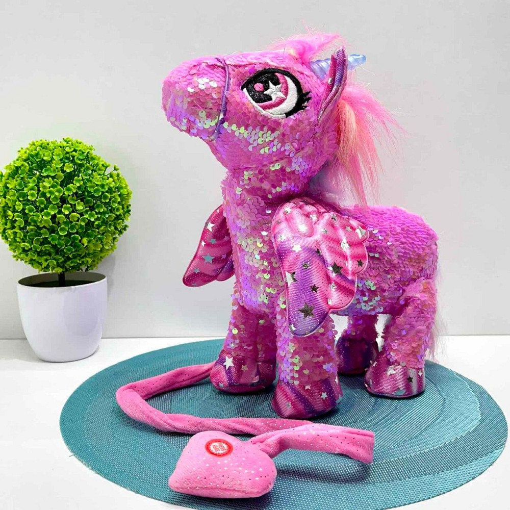 Іграшка м'яка інтерактивна Казкова конячка єдиноріг повідець звук світло Рожева (M 6202 I UA) Чернигов - изображение 1