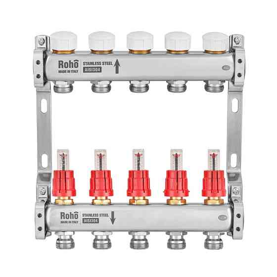 Колектор з витратоміром та термостатичними клапанами Roho R804-05M - 1"х 5 вих. (RO1030) Київ
