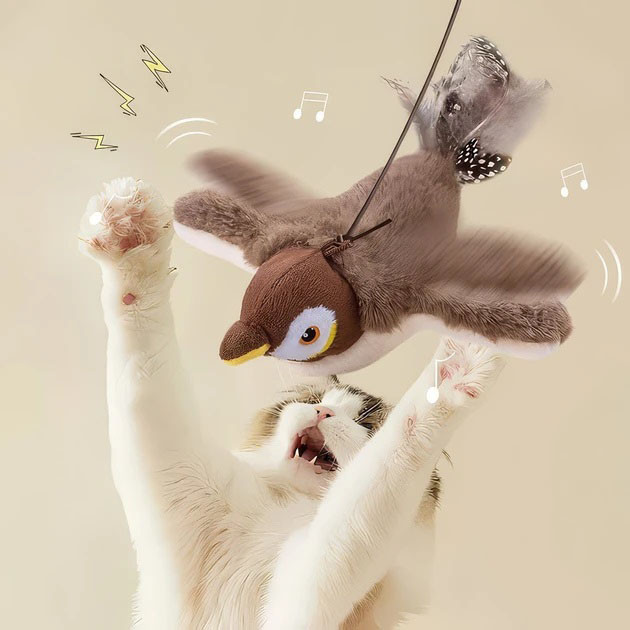 Інтерактивна іграшка для кішок літаюча пташка горобець для кота птах махає крилами FQ-41 Львів - фото 6