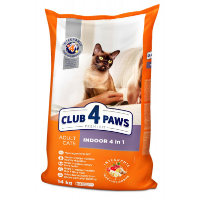 Сухой корм для кошек Club 4 Paws Премиум. Для кошек, живущих в помещении 4 в 1 14 кг (4820083909436) Винница - изображение 1