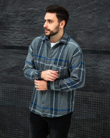 Сорочка чоловіча байка Сіро-синій M Харків