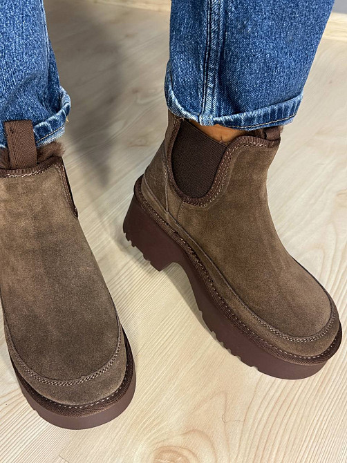 Ботинки женские Hengji 002-7 замшевые на меху высокие коричневые, 39, 24,5 см Киев - изображение 8