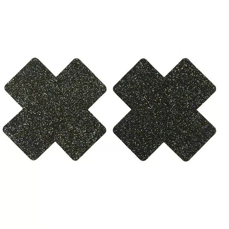 Наклейки на грудь Крест с блестками 8 на 8 см черный Киев - изображение 1