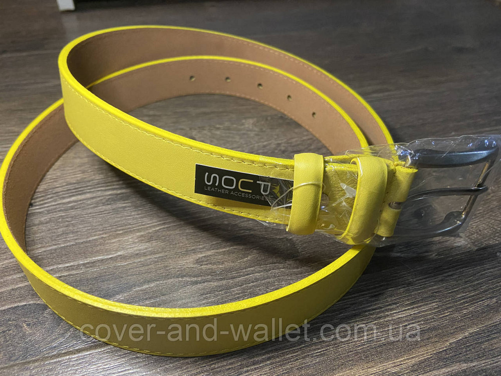 Стильний жіночий ремінь жовтого кольору з натуральної шкіри 35мм PS Leather Київ - фото 6