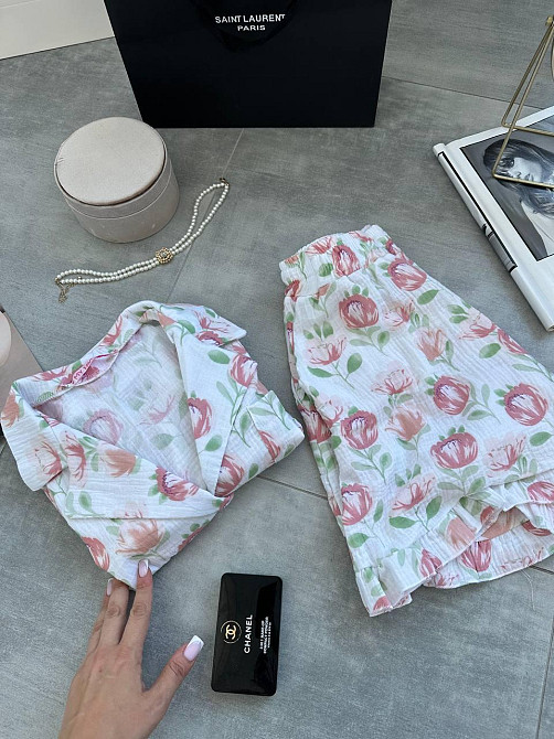 Женская принтованная пижама двойка из натурального муслина Молочный 2, 44/46 Одесса - изображение 4