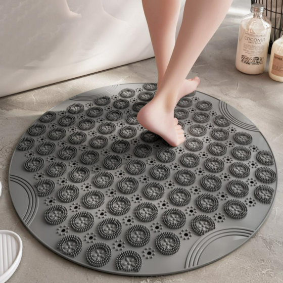 Силиконовый круглый коврик противоскользящий Bathlux на присосках для ванны и душа 55х55 см, Серый Каменец-Подольский