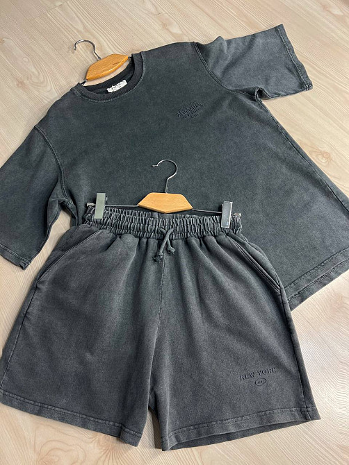 Костюм женский Pepper mint 25-01 вареный тай-дай футболка и шорты оверсайз графит, графит, L Киев - изображение 12