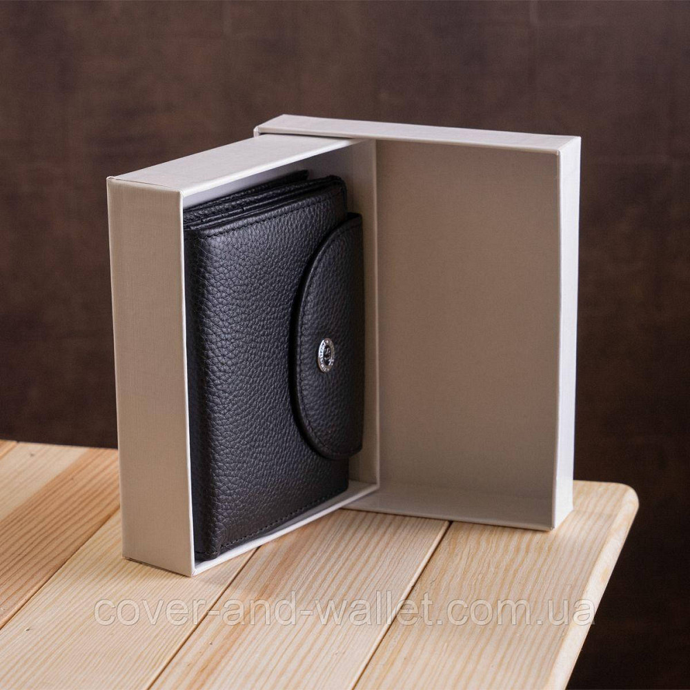 Небольшой женский кожаный кошелек с монетницей черного цвета ST 410-1 Киев - изображение 8