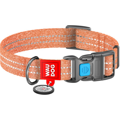Ошейник для животных WAUDOG Re-cotton с QR паспортом светоотражающий Ш 25 мм Д 33-49 см оранжевый (02924) Винница - изображение 1