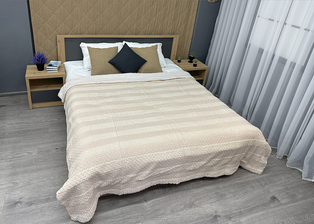 Плед 200х230 см (+-10см) Рогожка на овчині "Тедді" колір молочний (87-296) Київ - фото 3